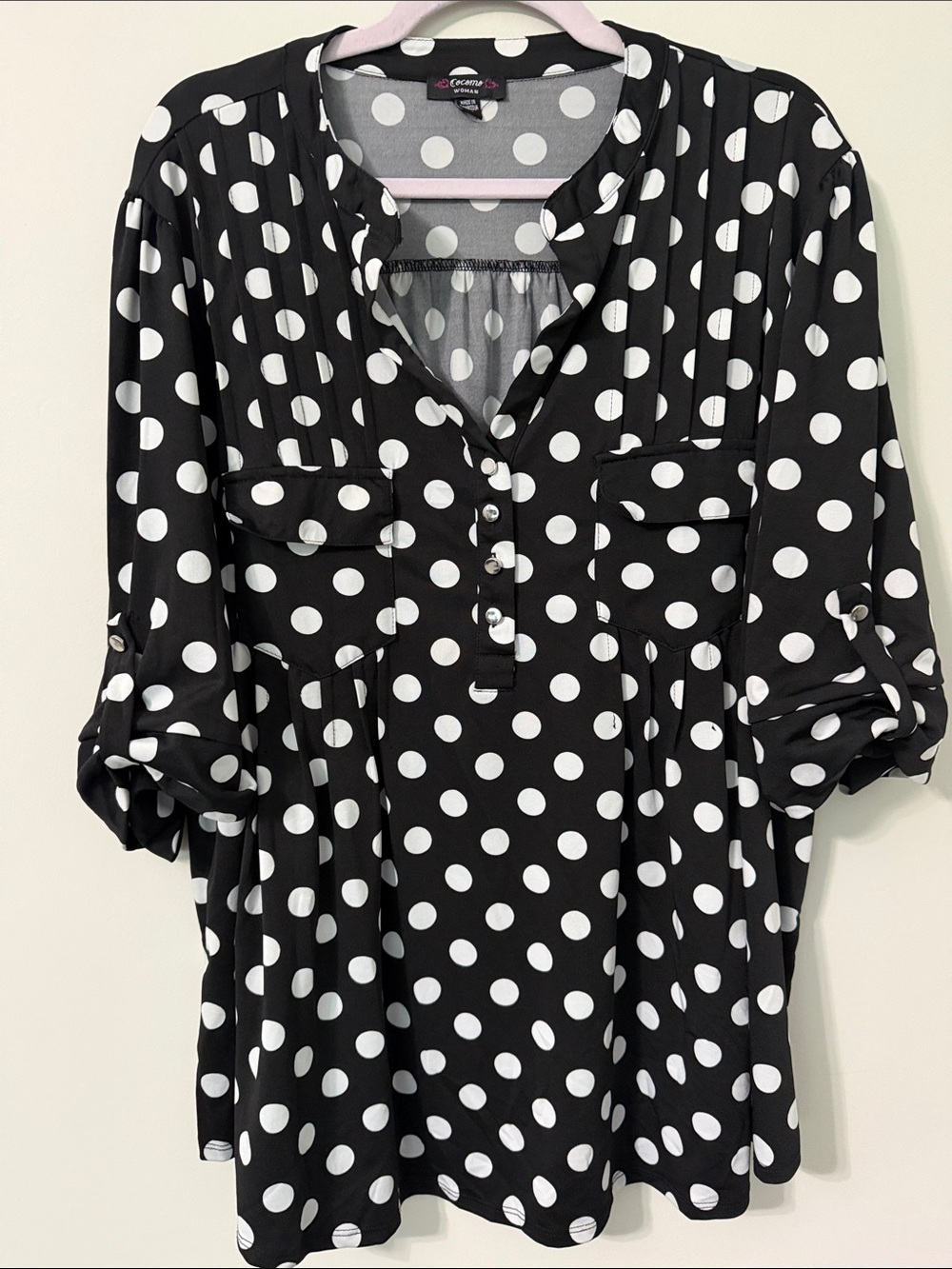 Cato Black and White Polka Dot Tunic Blouse